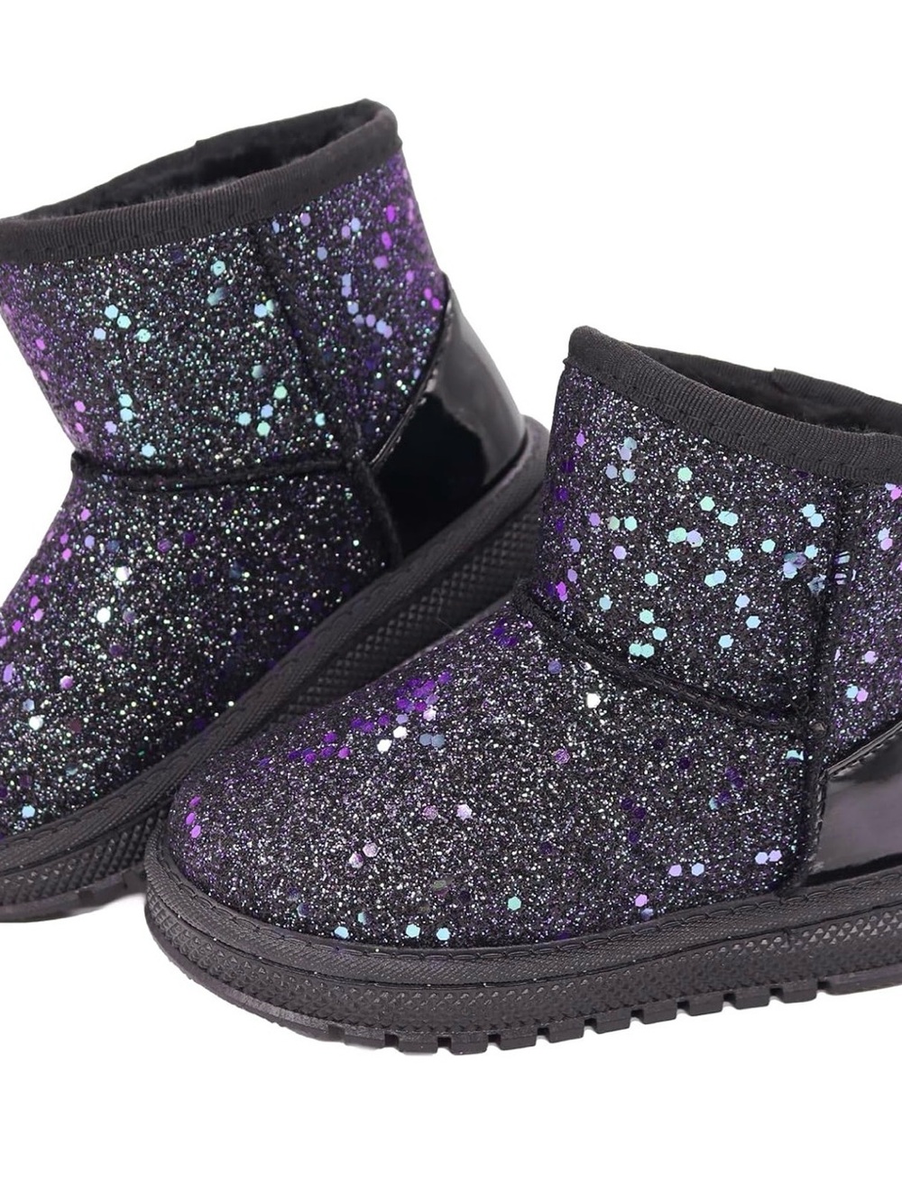 Toddler Glitter Sparkle Winter Boots - Black with Purple & Teal Accents